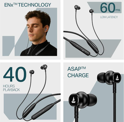 BoAt Rockerz 113 (2025 Launch), 40 Hrs Playback etc.Dual Pair, Fast Charge, Enx Tech, Low Latency, Magnetic Buds, Bluetooth Neckband, Wireless with Mic in Ear Earphones (Active Black) - ᴘᴜɴᴊᴀʙ ꜰᴜꜱɪᴏɴ