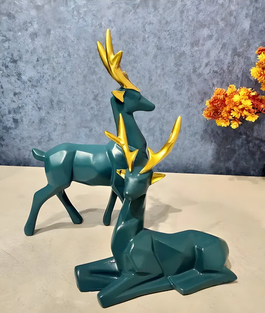 PUNJAB FUSION polyresin Decorative Deer Showpiece Figurine for Home Garden Decor / Hiran Showpiece Statue Set of 2