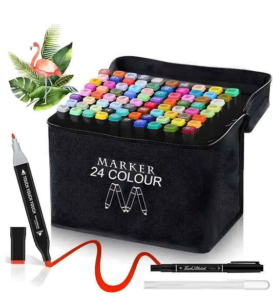 Dual Tip Colorful Art Markers Sketch Pens 48 Colors With Carrying Case For Painting Sketching Calligraphy Drawing -Twin Head Permanent Colouring Marker Pens For Kids Adult, Multicolor (48)
