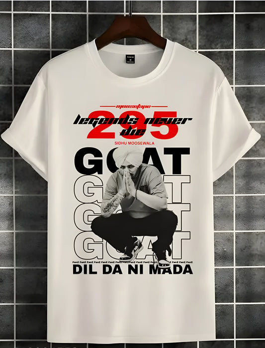 Sidhu Moosewala 295 And Goat Printed Stylish Round Neck Polyester T-shirt. With Slogan and His Pic. Best quality Fabric.