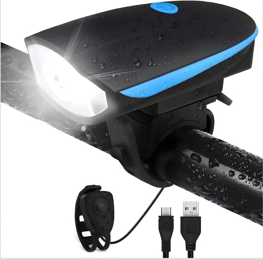 BLACKBELL 2-in-1 USB Rechargeable Bicycle/Bike Horn LED Front Light (3 modes) (Black, Blue) - ᴘᴜɴᴊᴀʙ ꜰᴜꜱɪᴏɴ