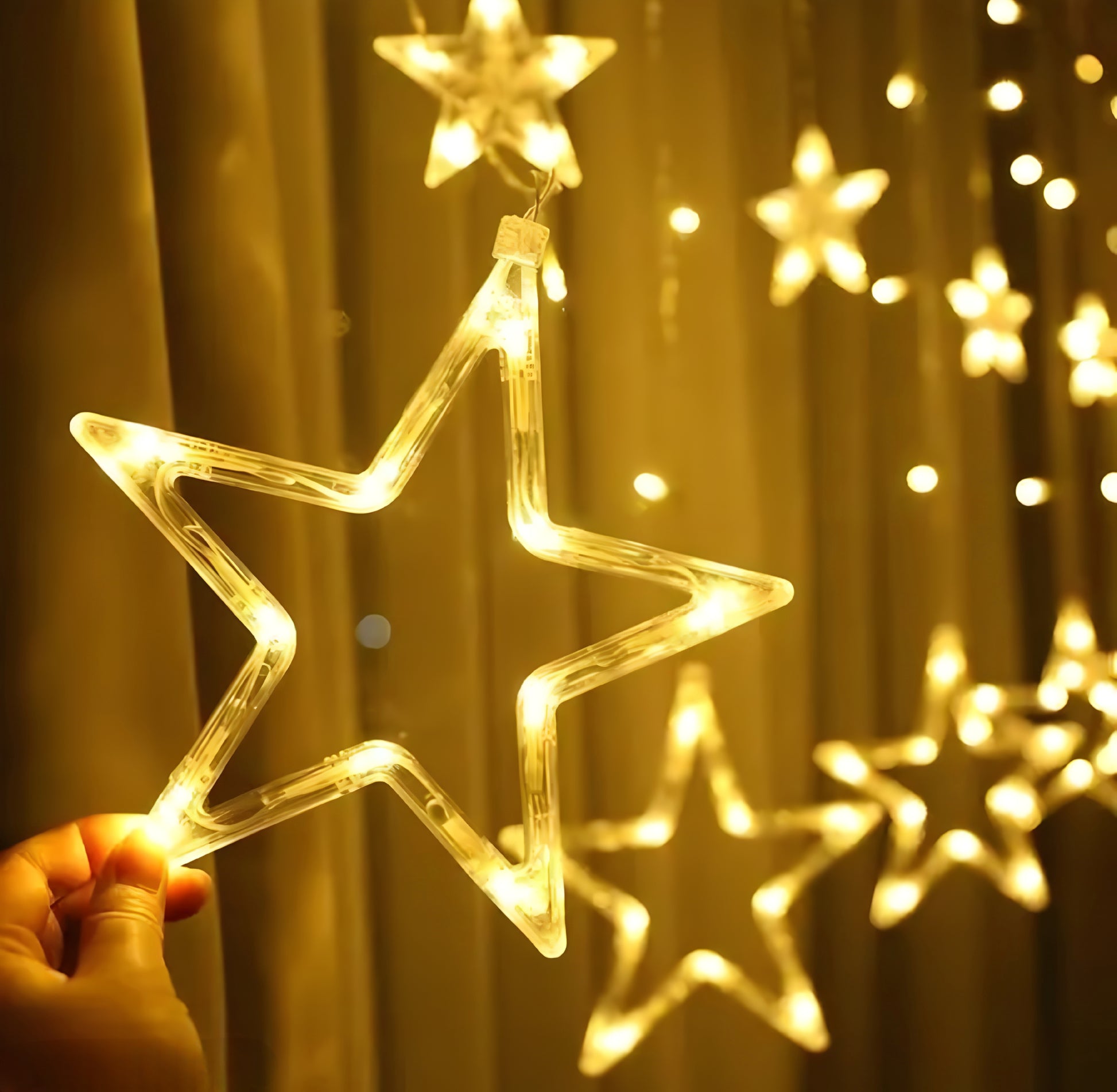 PUNJAB FUSION Curtain Light 12 star LED 6 Big Star 6 Small Star Light | With 8 Flashing Modes | 12 Stars |Warm white |For Indoor & Outdoor Decorations - ᴘᴜɴᴊᴀʙ ꜰᴜꜱɪᴏɴ