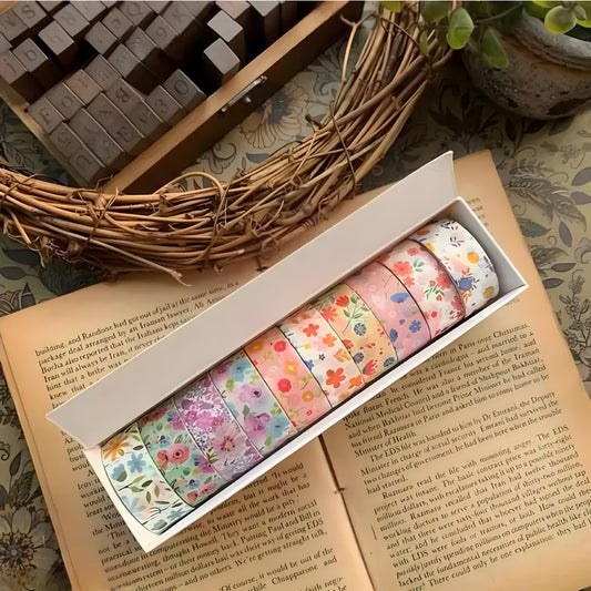 10 Rolls Washi Tape Set, Star and Floral Design Masking Tape 15mm Wide, Nostalgic Style Decor Colorful Tapes for DIY Craft, Bullet Journal, Planners, Scrapbooking - ᴘᴜɴᴊᴀʙ ꜰᴜꜱɪᴏɴ