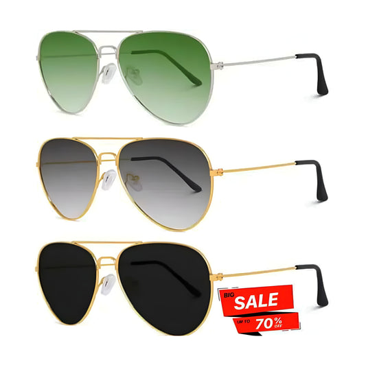 PUNJAB  FUSION AVIATOR 3 PIECE UNISEX COMBO SUNGLASSES FOR MEN & WOMEN