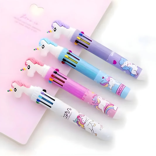10 In 1 Unicorn Ball Pen I Ballpoint I Ball Pen | Gel Pen I Pen I Writing Tool (Pack Of 4 Random Color)