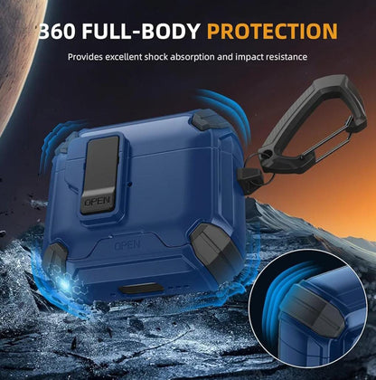 Meliya for AirPods 4th Generation Case with Magnetic Automatic Lock with Phone Stand & Cleaning Kit, Compatible with MagSafe, Rugged Shell Shockproof Protective Cover for AirPods 4 - Dark Blue - ᴘᴜɴᴊᴀʙ ꜰᴜꜱɪᴏɴ