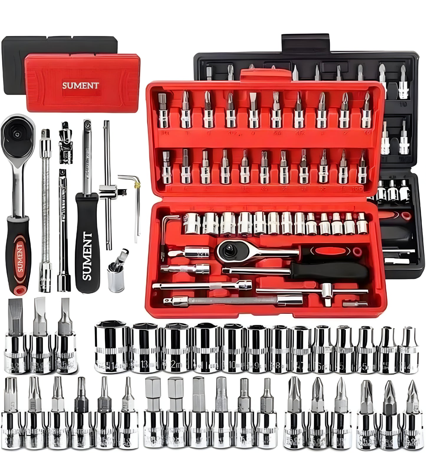 Tool Kit 46 Pieces Drive Socket Set Auto Repair Hand Tool Ratchet Wrench Set, Tools Kit for Automotive Repair, Household, Car & Bicycle Repairs Metric screwdriver Set with Storage Case - ᴘᴜɴᴊᴀʙ ꜰᴜꜱɪᴏɴ