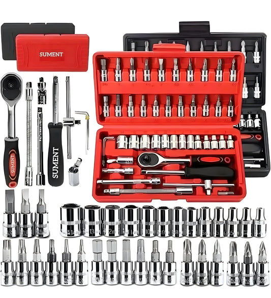 Tool Kit 46 Pieces Drive Socket Set Auto Repair Hand Tool Ratchet Wrench Set, Tools Kit for Automotive Repair, Household, Car & Bicycle Repairs Metric screwdriver Set with Storage Case