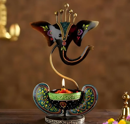 Handicrafy Vinayaka/ Ganesha Ji /Iron Table Decorative showpiece Tealight Candle Holder / Diya Holder / Loban Dhoop / Incense Burner / Ganesha Tea Light Candle Holder for Dewali Decoration, Diwali Gift, Corporate Gift, Table Decor, Pooja Room Decor - ᴘᴜɴᴊᴀʙ ꜰᴜꜱɪᴏɴ