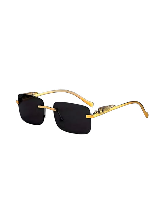 PUNJAB FUSION  Mc Stan Rimless Men and Womens glasses | Retro Luxury Gold Metal Frameless Rectangle | Leopard Arms |