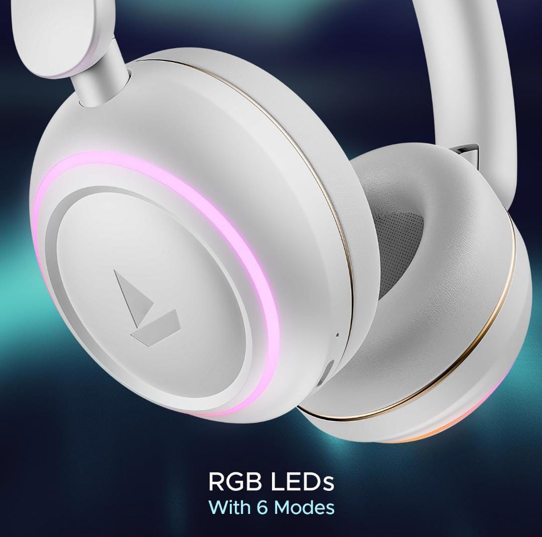 boAt Rockerz 480 W/RGB LEDs, 6 Light Modes, 40Mm Drivers, Beast Mode, 60Hrs Playback, Enx Tech, BT V5.3, Adaptive Fit & Easy Access Controls, Bluetooth Over Ear Headphones (White Sabre) - ᴘᴜɴᴊᴀʙ ꜰᴜꜱɪᴏɴ