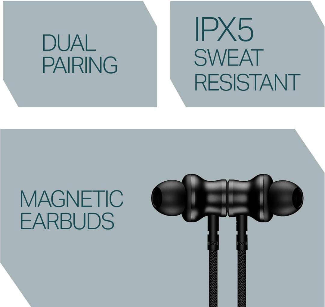 BoAt Rockerz 113 (2025 Launch), 40 Hrs Playback etc.Dual Pair, Fast Charge, Enx Tech, Low Latency, Magnetic Buds, Bluetooth Neckband, Wireless with Mic in Ear Earphones (Active Black) - ᴘᴜɴᴊᴀʙ ꜰᴜꜱɪᴏɴ