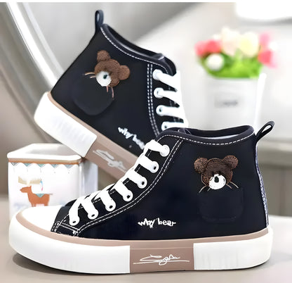 Trendy Black Canvas High-Top Sneakers for Women & Girls - ᴘᴜɴᴊᴀʙ ꜰᴜꜱɪᴏɴ