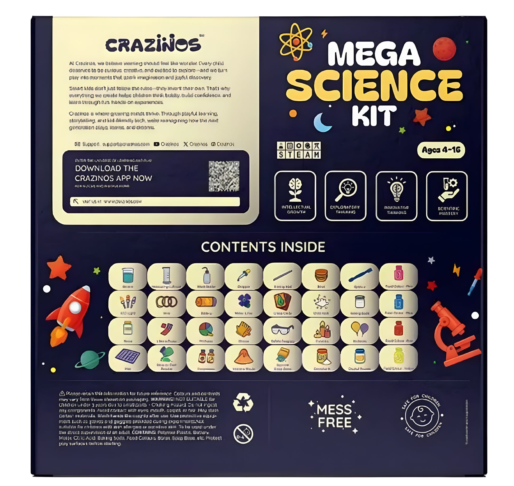 CRAZINOS Mega Science kit | for
3 to 4 Learners | Ages 4 to 16| 200+ Experiments and funfacts - ᴘᴜɴᴊᴀʙ ꜰᴜꜱɪᴏɴ